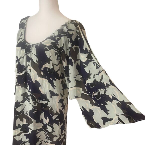 Parker Small Shift Dress 100% Silk Floral Printed Cold Open Shoulder Tier - Picture 3 of 15